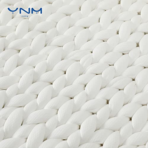 YnM Cooling Weighted Blanket, Handmade Chunky Yarn Knitted Design, Temperature Regulating and Breathable, Machine Washable Throw for Sleep or Home Decor (White, 50x60 Inch, 10lbs)