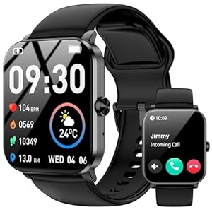 Smart Watch, 1.85″ HD Smartwatch for Men Women (Answer/Make Calls), Fitness Watch with 120+ Sports Modes, IP68 Waterproof, Heart Rate/Sleep Monitor, Activity Trackers for iOS/Android (Black)