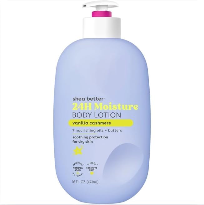 Shea Better Body Lotion for Dry Skin, Vanilla Cashmere, 16 fl oz, 24-Hour Moisture (Pack of 1)