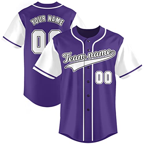 Camiseta personalizada de béisbol púrpura con botones, uniforme deportivo con nombre y número para hombre y mujer, talla S-7XL miniatura 1