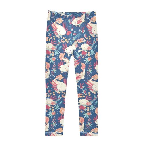Lovely Axolotl Pattern Kids Baby Girls Legging Stretchy High Waisted Athleisure Pants Exercise