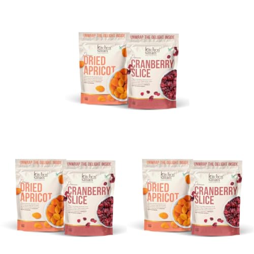 Image of KitchenSmith Premium Dried Apricot & Cranberry Pack of 6 (250gm Each) | A Perfect Blend of Sweet and Tangy Flavors, Packed with Nutrients for a Healthy | Guilt-Free Snack