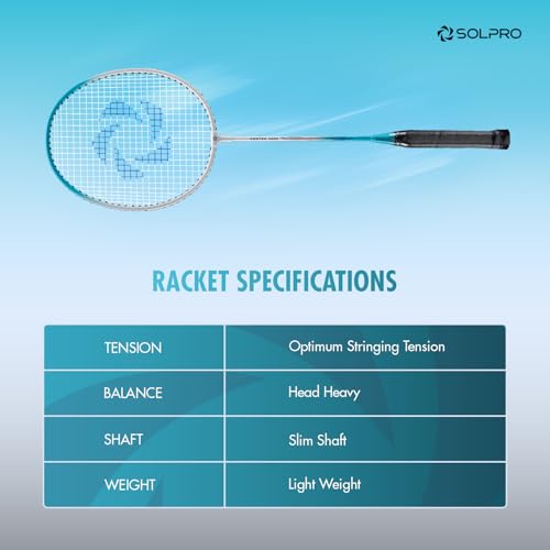 Image of SOLPRO VORTEK 3000 Badminton Racket Set (2 Pcs) with 3 Shuttlecocks for Beginners & Intermediate, Adult & Kids with Full Cover Bag, Lightweight Durable Racket for Practice & Match (White /Blue)