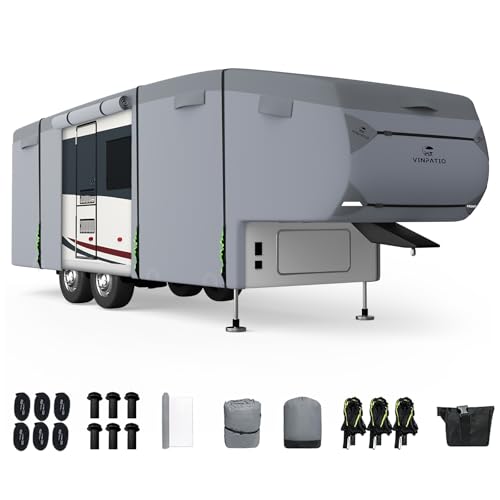 Image of 5th Wheel Cover: Fits 40'-44', Extra-Thick 7 Layers Top, Heavy Duty Anti-UV Waterproof 5th Wheel Cover, with 3 Pcs Windproof Extra Straps
