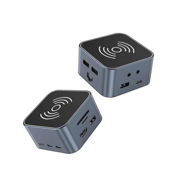 Image of 12-in-1 Type C Dock with 4K HDMI, Mag /SFE Wireless 15W, 4xUSB Ports PD 100W, Mic, Ethernet & Audio Port, SD & MicroSD Slot, All Type C Devices, Windows /Ma /Book Laptops Tablets (12-in-1 Type C Dock)