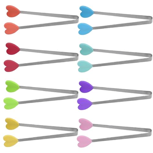 8 Pezzi Mini Pinze Da Zucchero Mini Pinze Alimenti A Forma Di Cuore Multifunzionale Mini Pinza Silicone Ghiaccio Pinza Cucina Per Cucinare Barbecue Buffet Dolci(Colore)