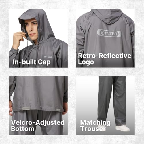 Image of Citizen Explorer Raincoat for Men with Waterproof Pant, Adjustable Inbuilt Hood & Carry Bag | Poly Rubberized PVC Coated Fabric | Durable & Lightweight Rainsuit