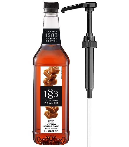 Image of 1883 Salted Caramel Syrup with Pump - Premium French Flavoring Syrup for Coffee, Lattes, Iced Coffee & Drinks - 1L Plastic Bottle, Made in France