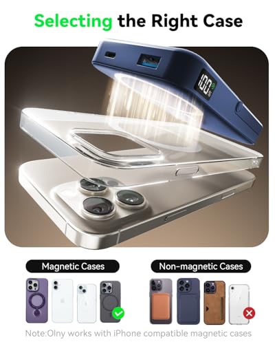 Image of Portable Charger for Magsafe Battery Pack,10000mAh Power Bank with Foldable Stand,Travel Essential PD 22.5W Fast Charge,Magnetic Charge Wireless Charger for iPhone 17 /16 /15 /14 /13 (Navy)