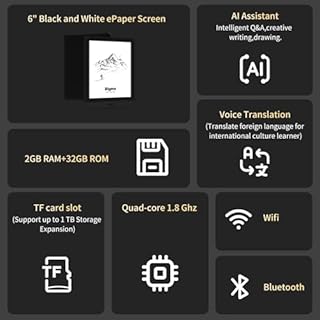 Bigme E-Reader, display E-Ink, 15,24 cm, 10+ strumenti di lettura, quad-core 1,8 GHz, Wi-Fi, Bluetooth, espansione di memoria da 1 TB, nero