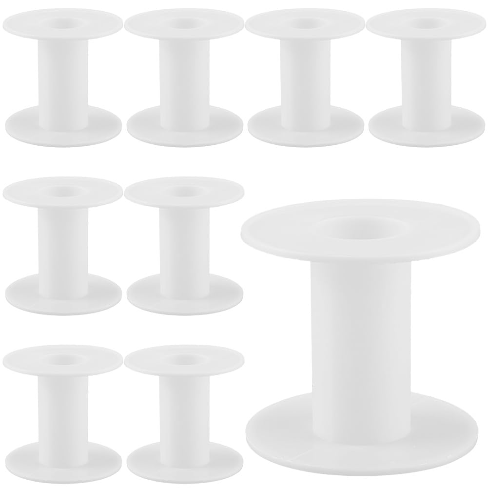 SUNNYCLUE 15Pcs 64 x 58mm Empty Spool Plastic Bobbins Bulk White Ribbon Weave Crochet Sewing Organizer Holder Chain Tape Spool for Thread Crafts Arts Stitch Supplies Embroidery Needle Yarn Women Adult