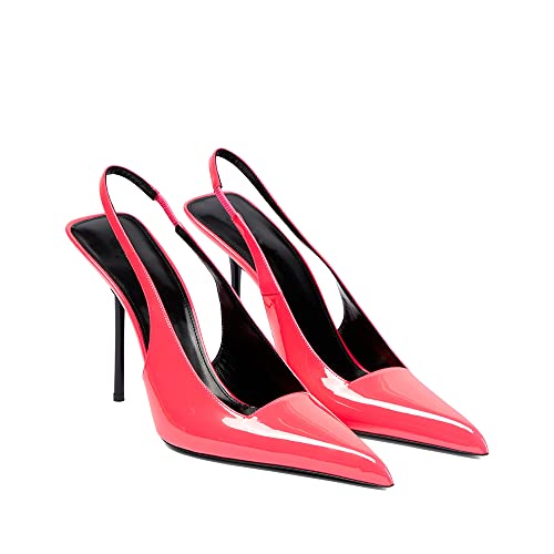 Image of THESHY Women's Pointed Toe High Stiletto Heels Slingback Stretch Slip-on Pumps Backless Patent Leather Fashion Dress Shoes for Women