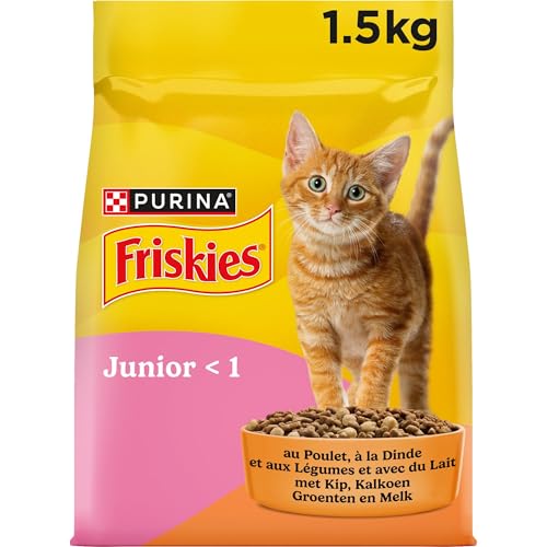 FRISKIES | Junior | Chat | Croquettes complètes pour Chatons| Au Poulet, au Lait et aux Légumes | Aliment Complet pour Une Croissance Saine du Chaton | Sac |...