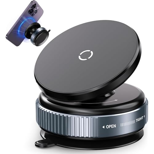 KALIAT 360° Vacuum Magnetic Car Phone Holder | Strong Mount with Suction Cup for Dashboard & Desk | Adjustable Rotating Grip Stand for iPhone, Samsung, Android | Hands-Free Driving Accessory