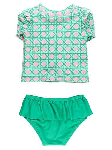 Image of RuffleButts Baby /Toddler Girls Rash Guard 2-Piece Swimsuit Set - Long Sleeve Bikini with UPF 50+ Sun Protection