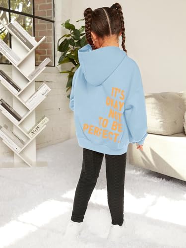 SweatyRocks Girl's Letter Print Hooded Sweatshirt Long Sleeve Oversized Pullover Tops4