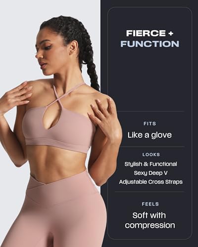 Image of Aoxjox Women's Workout Sports Bras Jamie Deep V Fitness Training Gym Bra Yoga Crop Tank