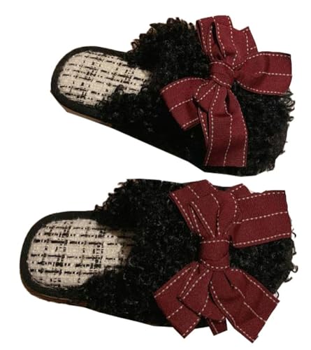 Epsion Cute Bow Slippers for Womens Fuzzy Fluffy Cozy Linen Slipper Indoor Outdoor House Shoes