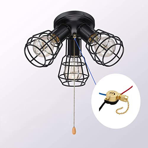 Image of Ceiling Fan Switch Kit Zing Ear ZE-110M Pull Chain Light Switch 3 Wire Metal Body Speed Fan Switch Ceiling Fan Light Lamp Replacement Switch with Pulling String, Brass