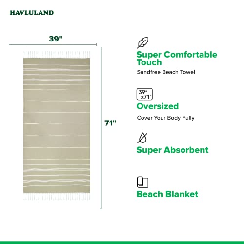 Havluland Sale Pack Of 2 Turkish Beach Towels 100% Cotton Super Absorbent Quick-Dry Sand Free Beach Towel Oversized 71X39 Lightweight Beach Blanket Soft Turkish Bath Towel Travel Towels (Beige) #TOP2