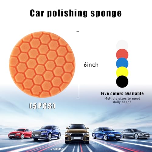 povtii 5PCS Buffing Polishing Pads, 6 Inch Cutting Polishing Pad Kit for Car Buffer Polisher, Polishing and Waxing, Backing Plate Compound Buffing Sponge Pads, Car Accessories - Thumbnail 2