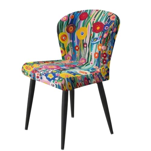 Image of Colorful Flower Bar Stool Chair Cover of 2 Slip Resistant Seat Covers Chair Cover Protecter with Low Short Back for Dining Room Universal Size