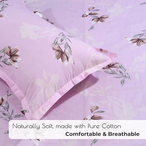 Image of Cotton King Size Bedsheet 104x108 Super King, 100% Pure Cotton Bed Sheet with 2 Pillow Covers, 240 TC Soft Breathable Floral Design Bedding - (Velvet Bloom, Super King)