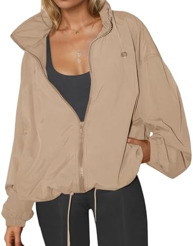 Yousify Womens Waterproof Rain Jackets Lightweight Zip Up Raincoat Outdoor Hiking Hooded Windbreaker with Pocket Khaki XXL