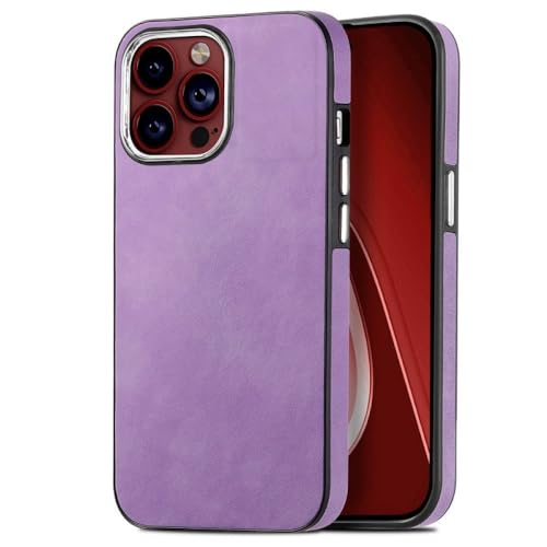 Coque iPhone 13 Pro Max antichoc violette, protection mate en cuir PU et placage