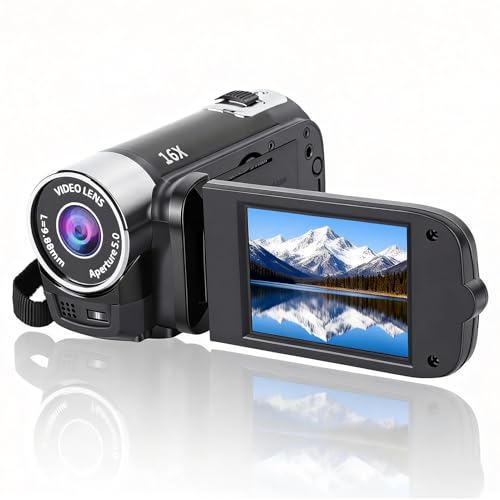 Video Camera Camcorder, 16X 1080P 30FPS Vlogging Camera Recorder with 2.7 Inch TFT Rotatable Screen, Fill Light, Bulit in Speaker, Support 32GB, Ideal for Travel Wedding (Black)