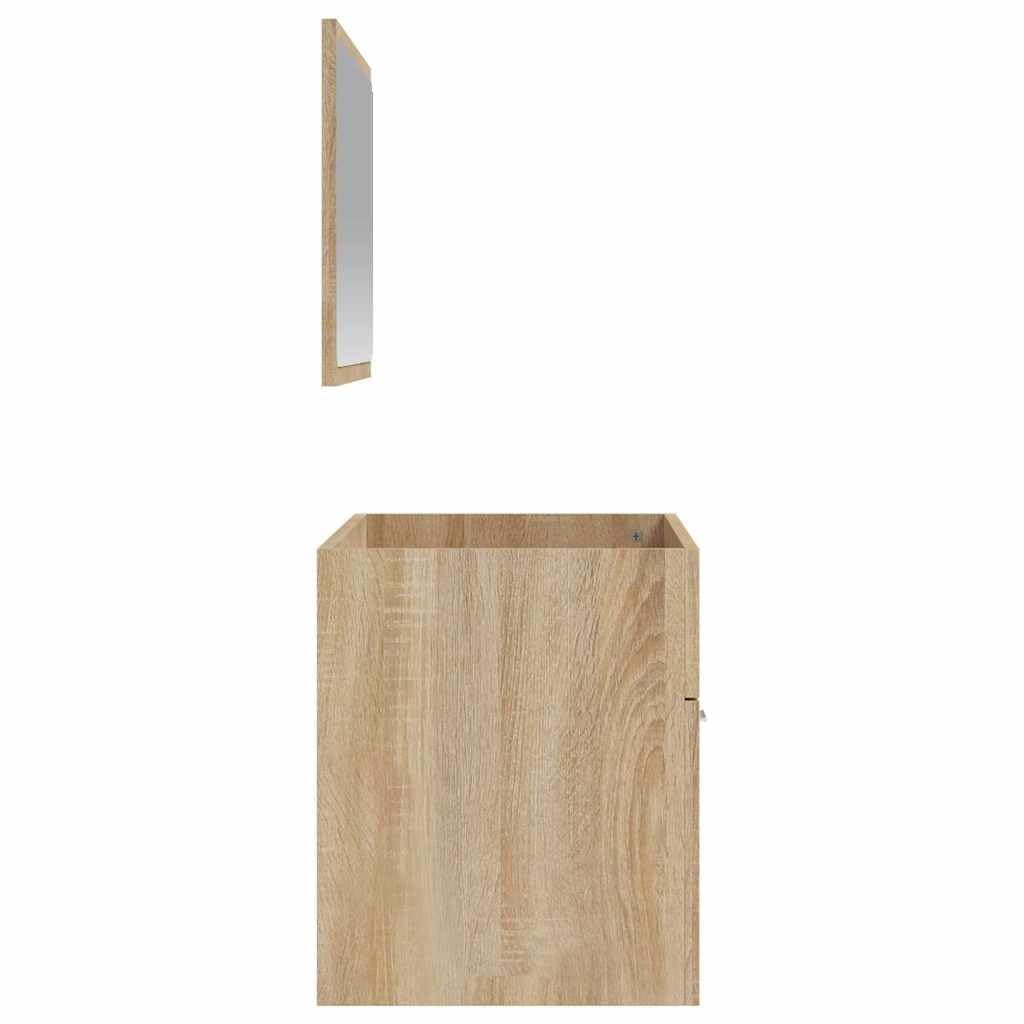 Mobile Da Bagno In Legno Effetto Rovere Sonoma Con Specchio, Design Moderno Da Parete, Mobile Bagno Con Spazio Contenitore, Mobiletto Bagno Con Specchio E Lavabo, 100x38.5x46 Cm