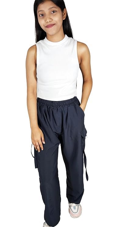Image of ARYANSH Shoppe 4 Pocket Straight-Fit Cargo Trouser Pants for Kids Girls | Stylish High-Waist Casual Wear with Pockets | Small to XXL
