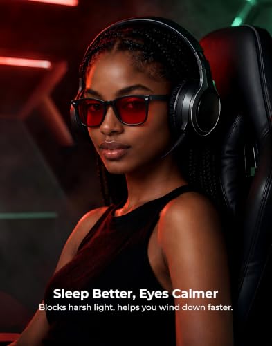 Image of TIJN Sleep Glasses with Blue Green Light Blocking, Red Light Lens for Computer Gaming, Screen Fatigue & UV Protection