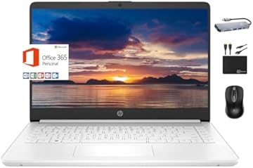 2024 Premium 14" Micro-Edge Portable Laptop Student Business, Intel Quad-Core N4120, 8GB RAM, 192GB (64GB eMMC+ 128GB Card), Webcam, WiFi, Windows 11S + 1 Year Office 365, MarxsolAccessory White