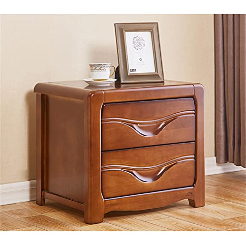 Table de chevet étroite rétro en bois massif avec deux tiroirs de rangement silencieux - 3