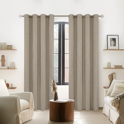 Image of YoungsTex Taupe Linen 100% Blackout Curtains 72 Inches Long for Bedroom, Thermal Insulated Drapes with Grommet Room Darkening for Living Room Farmhouse, 2 Panels, 52 X 72 Inch