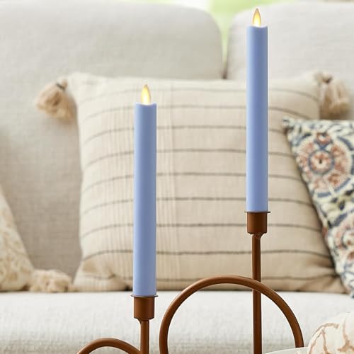 Image of Luminara - Flameless LED Battery Operated Flickering Taper Candles - Cornflower Blue - Pack of 2, 1 inch x 9.75 inch Realistic Moving Flame Wax Unscented