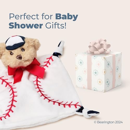 Image of Bearington Baby Wee Lil' Slugger, 8 x 7 Inch Small Teddy Bear Baby Baseball Stuffed Animal, Security Blanket Lovey for Babies