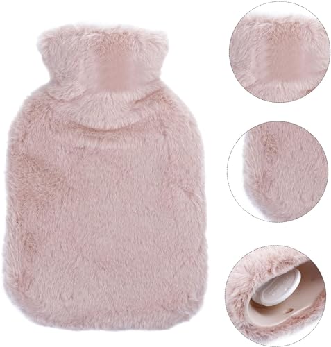 Image of Econa Hot Water Bag with Plush Fur Cover for Pain Relief, Leakproof Rubber Heating Bottle for Period Cramps, Back Pain & Muscle Therapy, Hot & Cold Compress Bag (1000 ML - Hallo - Pink)