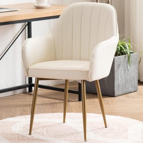 Image of Plush Dining Chair | Accent Chair for Living Room Bedroom Restuarant | Velvet Fabric & Thick Cushion Seat with Sturdy Glossy Metal Legs (Golden Legs, White)