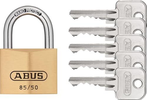 ABUS Candado de latón 85/50 con 5 llaves vs. - Grillete de acero endurecido, nano protect - resistente a la intemperie -..