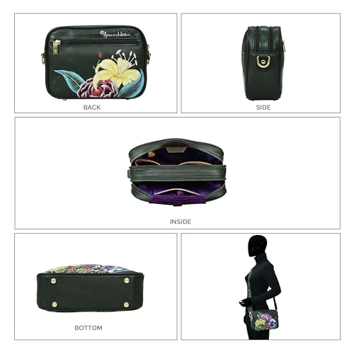 Anuschka Women’s Hand-Painted Genuine Leather Twin Top Messenger - Vintage Floral4