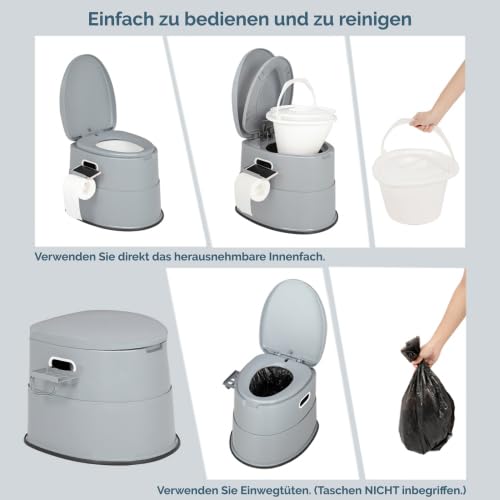 Bonnlo Campingtoilette Tragbare Reisetoilette, Abnehmbarer Inneneimer Mobile Toilette Mit Sitz, Deckel und Toilettenpapier-Halter, für Camping