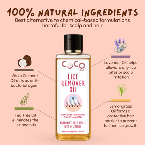 Image of Coco Crush 100% Natural Lice Treatment Kit | Ayurvedic Lice Oil, Anti-Lice Shampoo & Long Handle Comb | Safe, Chemical-Free & Effective Lice & Nit Removal for Kids & Adults | Herbal Complete Head Lice Care (100ml(2x50ml) + Comb)