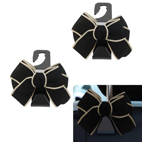Image of ESWW 2PCS Car Seat Headrest Hooks, Cute Bow Purse Hook Hangers for Backseat Storage, Space-Saving Vehicle Interior Decor for Bags, Handbags, Umbrellas and Coats, for SUV Sedan Truck (Black and White)
