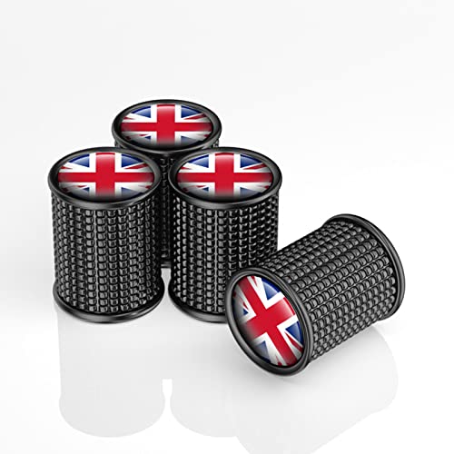 Acespeed Metal Tire Valve Stem Caps with UK Flag, Black, 4Pcs