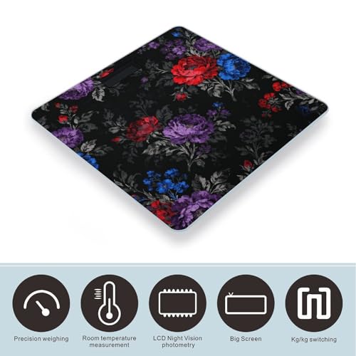 Báscula Digital de Baño Floral Negra Precisa y Estable miniatura 3