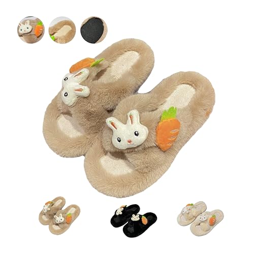 Women's Cute Rabbit & Carrot Fuzzy Plush Slippers-Trendy Cozy Home/Outdoor Slip-Ons with Soft Lining & Stable Heel
