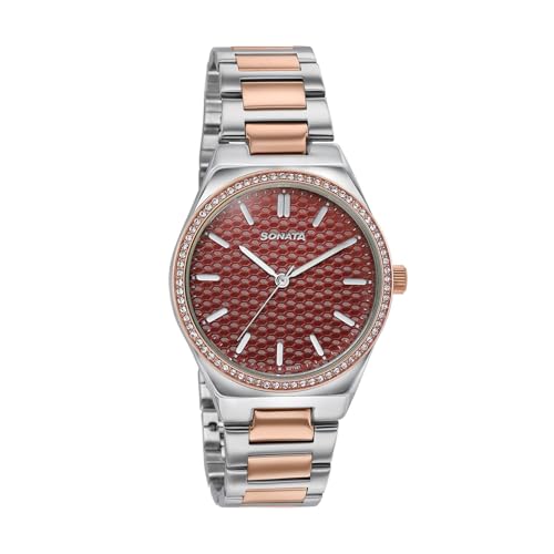 Image of Sonata Jashn with Quartz Analog Marron Dial IPS /IPRG Strap Women's Wedding Watch - 87120KM02