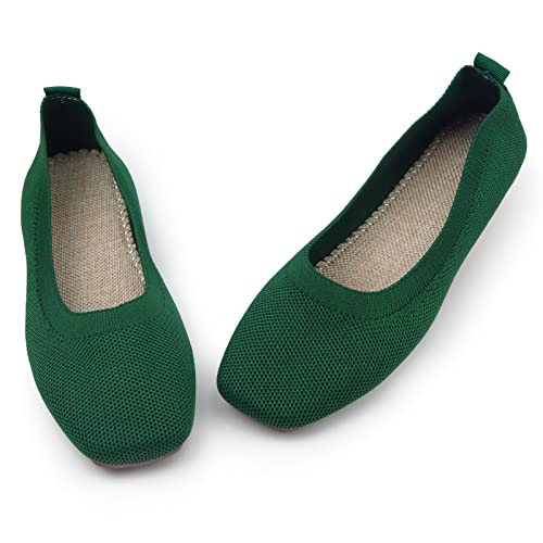 Image of RVROVIC Women's Knit Square Toe Ballet Flats, Slip‑On Casual Flat Shoes